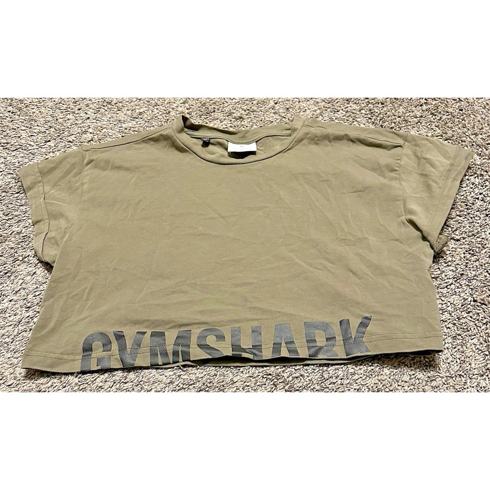 Gymshark Womens Army Green Cropped Graphic T-Shirt Logo Gym Top Size XS